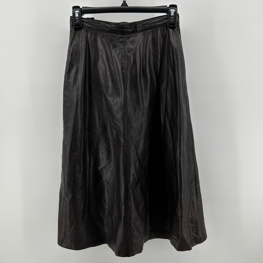 VTG Bagatelle Margaret Godfrey Leather ALine Midi Skirt 5 Chocolate Brown Canada